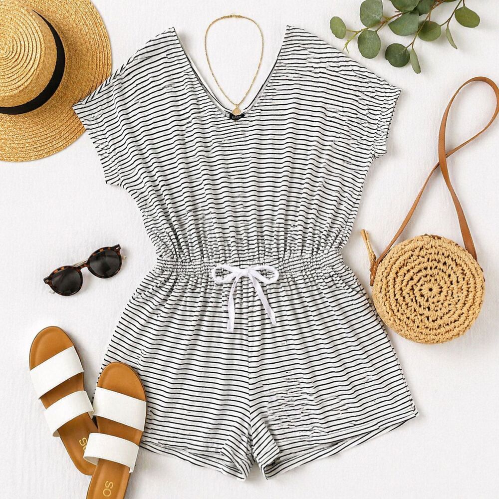 City Chic Striped Romper Size 16 Plus Tie Waist Minimalist Summer Beach Casual